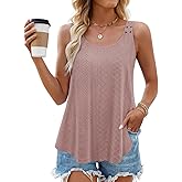 ZESICA Women's Summer Eyelet Tank Tops Loose Trendy Scoop Neck Sleeveless Flowy Beach Vacation Shirts