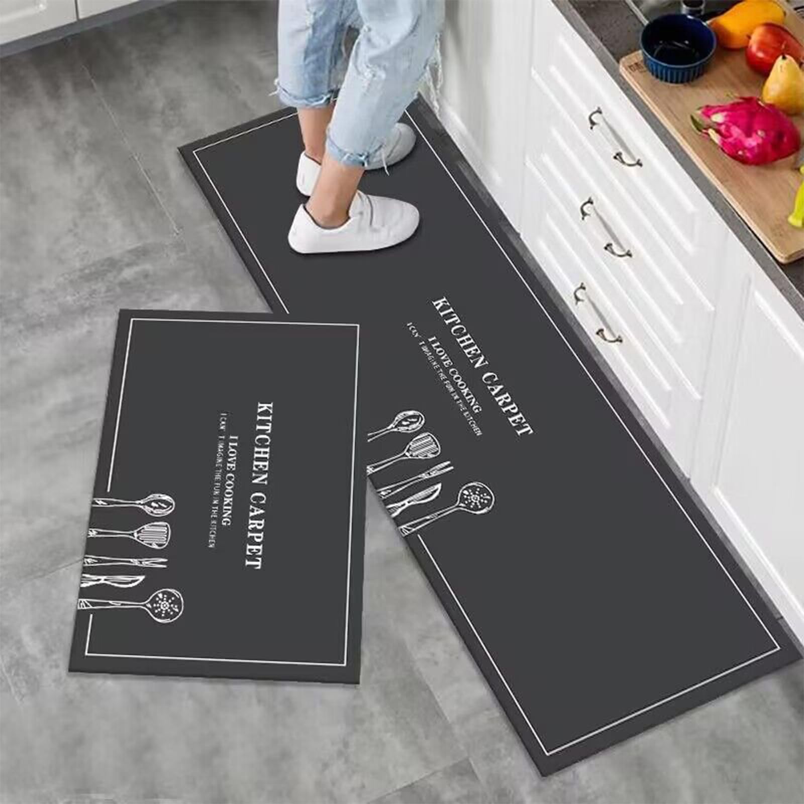 7VSTOHS 2-Piece Non-Slip Kitchen Mat & Rug Set, Washable Hallway Runner & Dining Room, Entryway & Door Mat, 43x75 + 43x120 cm