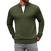 Runcati Mens Quarter Zip Sweater Long Sleeve Slim Fit Pullover Mock Neck Casual Ribbed Knit Polo Sweaters