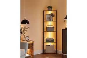 VASAGLE 5-Tier Corner Shelf, Bookcase with Adjustable LED Lights, Storage Shelf with Steel Frame, 9.8 x 18.9 x 57.7 Inches, f