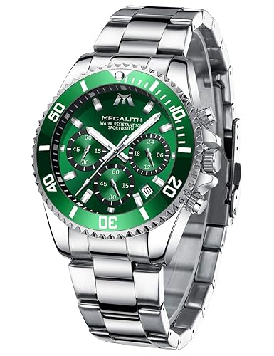 MEGALITH Mens Watches with Stainless Steel Waterproof Analog Quartz Fashion  Business Chronograph Green Watch for Men, Auto Date in Oman Whizz Wrist 