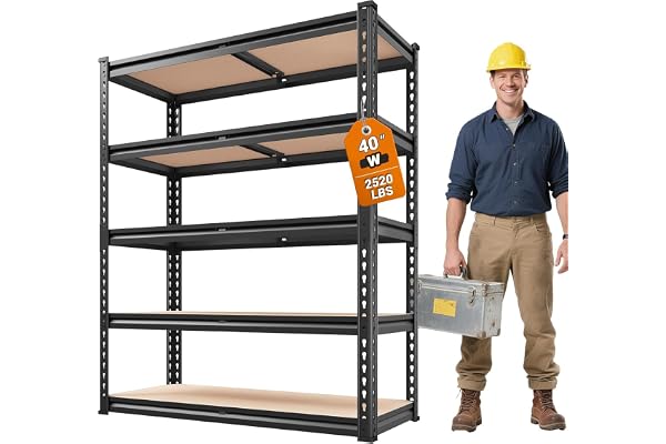 Bepatio 2520 LBS Adjustable 5 Tier Storage Shelves Heavy Duty Garage Shelving Unit, Metal Garage Shelves Sturdy Utility Rack
