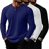 Riyiper 3 Pack Men's Big and Tall Henley T-Shirts Cotton Long Sleeve Pocket Tee Shirts Loose Casual 3-Button Basic Tops L-5XL
