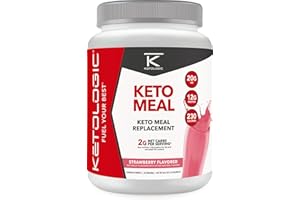 KetoLogic Keto Meal Replacement Shake Powder For Optimal Results + MCT Oil + Grass-Fed Whey - Perfectly Formulated Macros for Ketosis - 20 Servings - Strawberry