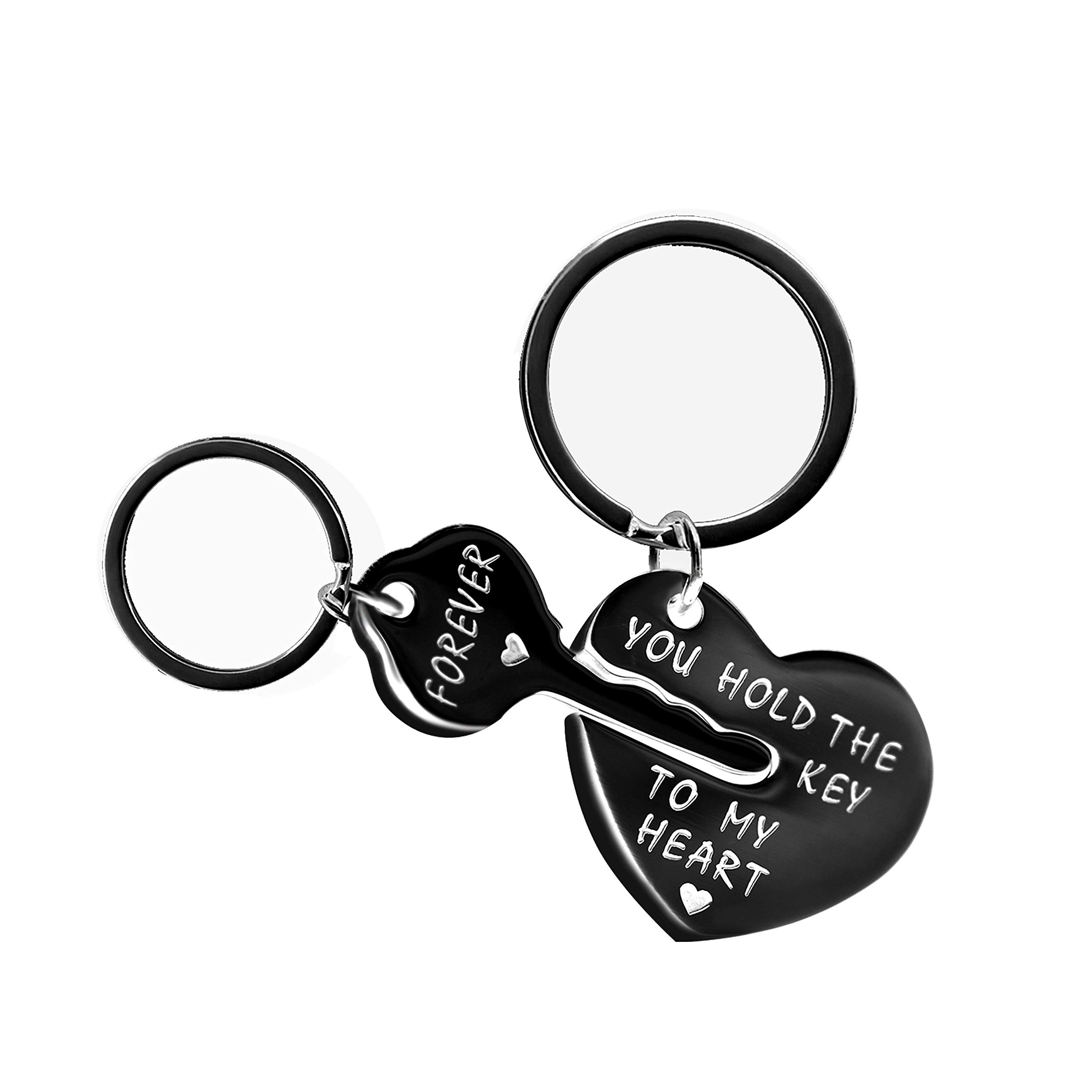 Uloveido Black Stainless Key To Heart Puzzle Matching Keychian, Couples Keyring Engraved You Hold The Key To My Heart Forever SN150-Black โ image 1