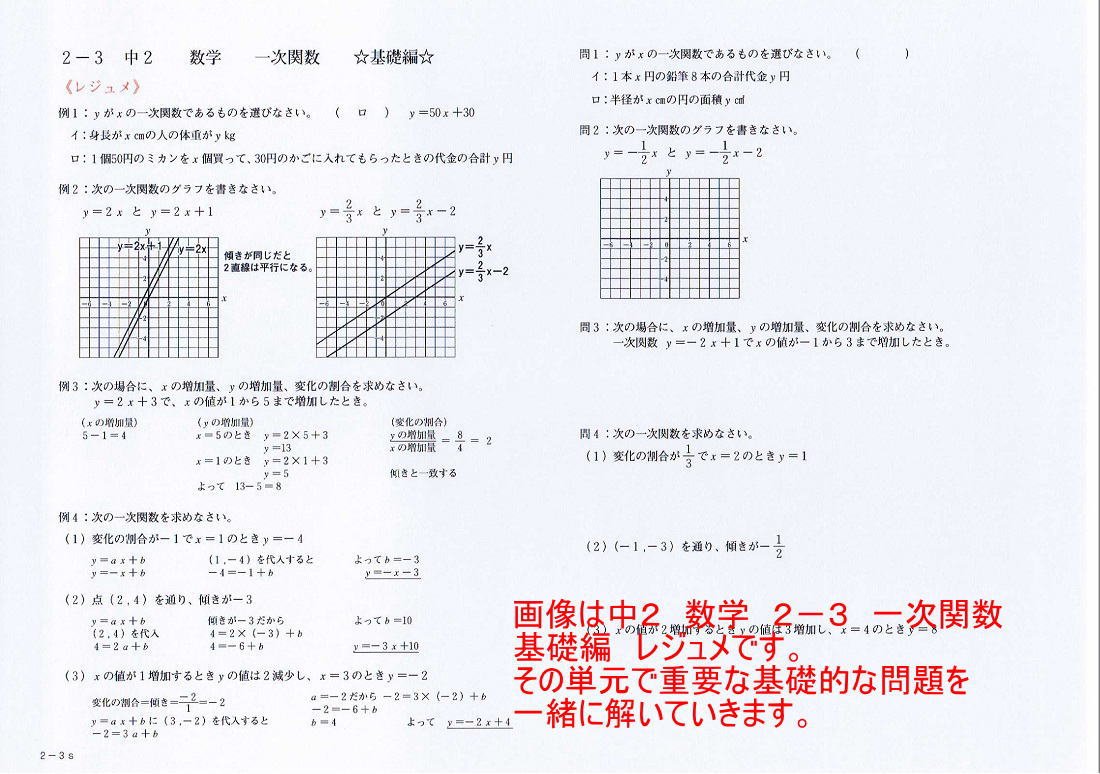 Amazon 中学 数学 2年 基礎 問題集 3 一次関数 Dvd 授業 テキスト