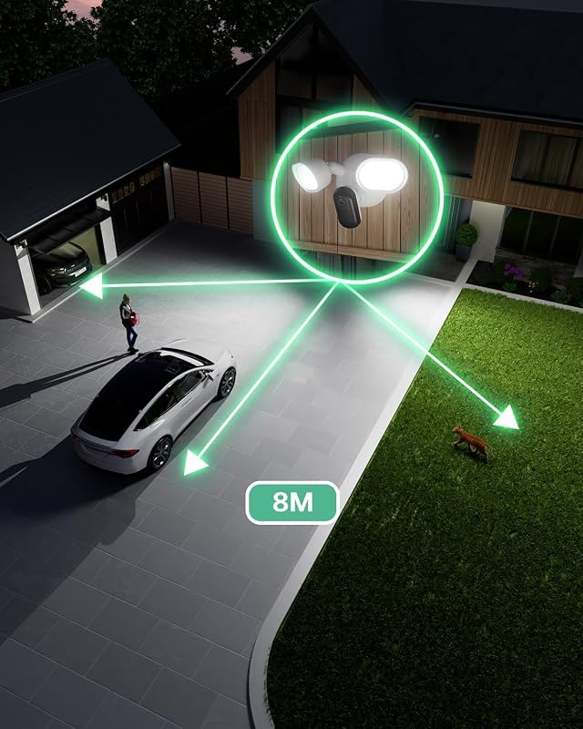 Floodlight 2K con cavo, Telecamera Wi-Fi da esterno, 2K HDR, Grandangolo 160°, Visione notturna a colori, Sirena d’allarme, Fino a 2000 lumen, Prova di Arlo Secure, 2 telecamere