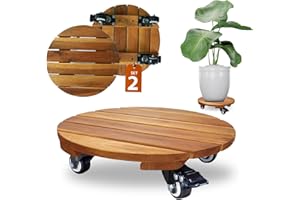 Timberholm 2PCs 12 INCH Wood Plant Caddy with Wheels, Rolling Plant Stand Heavy Duty, 250lbs Capacity Plant Dolly, Plant Stand with 360° Lockable Wheels for Plant Pots, Round Natural