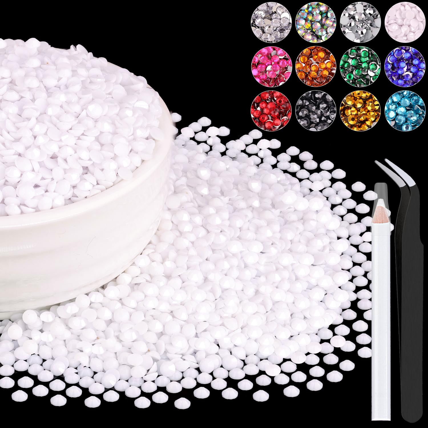 Photo 1 of 8000PCS 3mm Resin Rhinestones Bulk for Crafting (White), Flatback Bedazzling Crystals for Crafts DIY Nail Decoration, Gems Charms for Tumbler Shoes Clothing Fabric with Pickup Pen and Tweezers