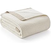 Amélie Home Waffle Throw Blanket for Couch Twin, Soft Cozy Chenille Knit Blanket Warm Decorative Throw for Sofa, Bed, Living Room, 60"x80", Ivory