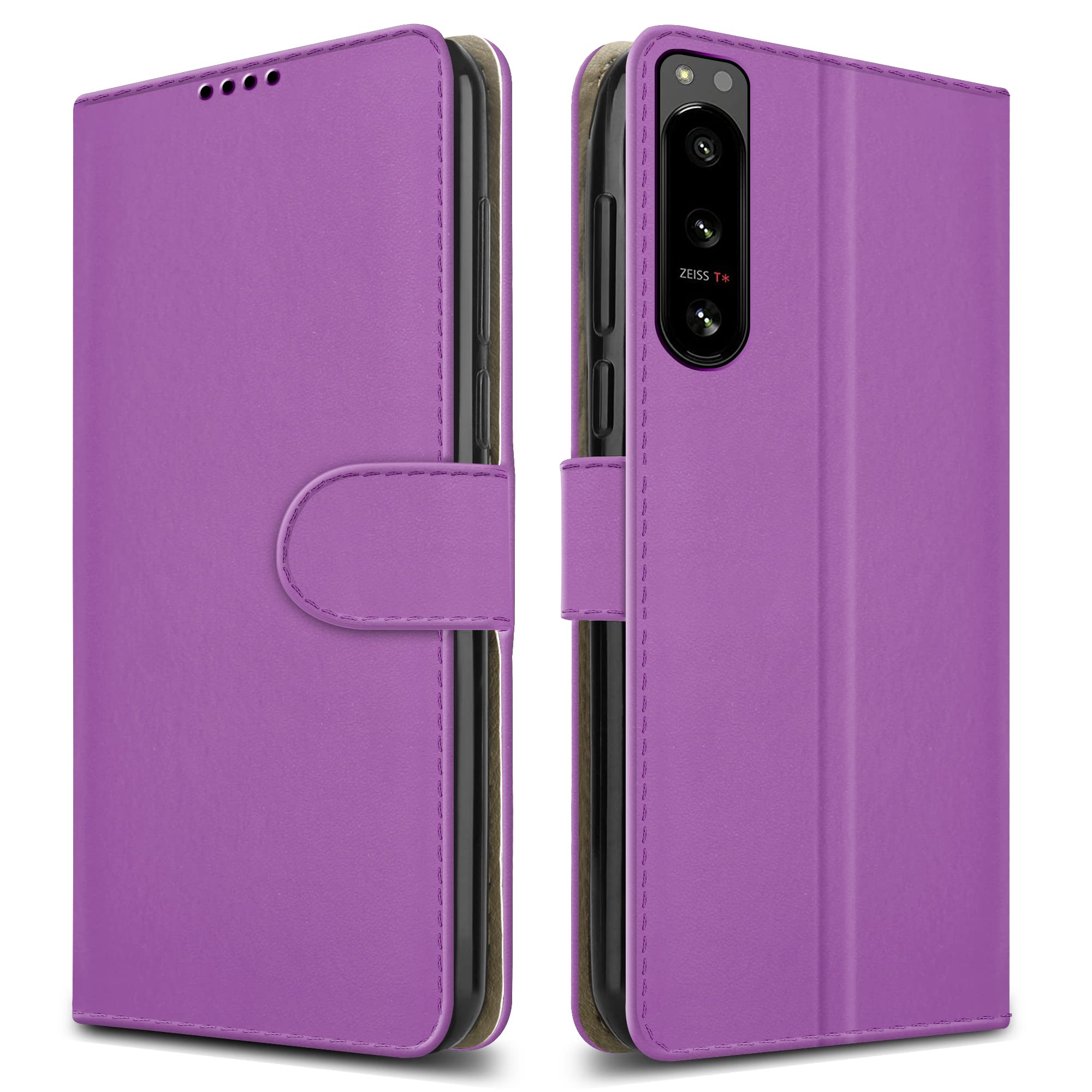 PIXFAB For Sony Xperia 5 IV Leather Phone Case, Magnetic Closure Full Protection Book Folio Design, Wallet Case Cover [Card Slots] and [Kickstand] For Sony Xperia 5 IV - Purple