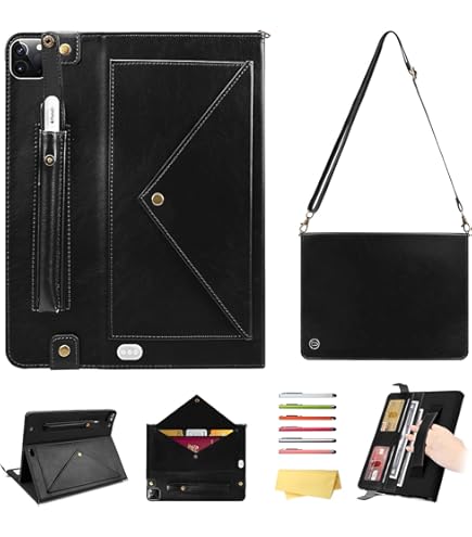 Handbag Case For IPad 10.2"/iPad Pro 10.5/iPad Air3, Techcircle Folio Stand PU Leather Cover W/Hand Strap, Crossbody IPad Case With Pencil Holder Card Slots Envelope Pocket Wallet Case, Midnight Green - View #5