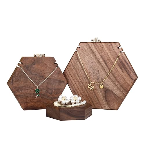 GemeShou 3pcs walnut jewelry holder necklace display stand, wood