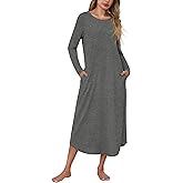Marvmys Women Long Sleeve Nightgowns Round Neck Long Nightshirts with Pocket Sleepwears S-3XL