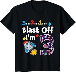 Blast Off I'm 3 Years Old 3rd Birthday Spaceship Astronaut T-Shirt