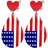 American Flag Clip on Earrings, Patriotic Red White Blue USA Earring, 4th of July Drop Dangle Earrings Independence Day Jewelry for Women