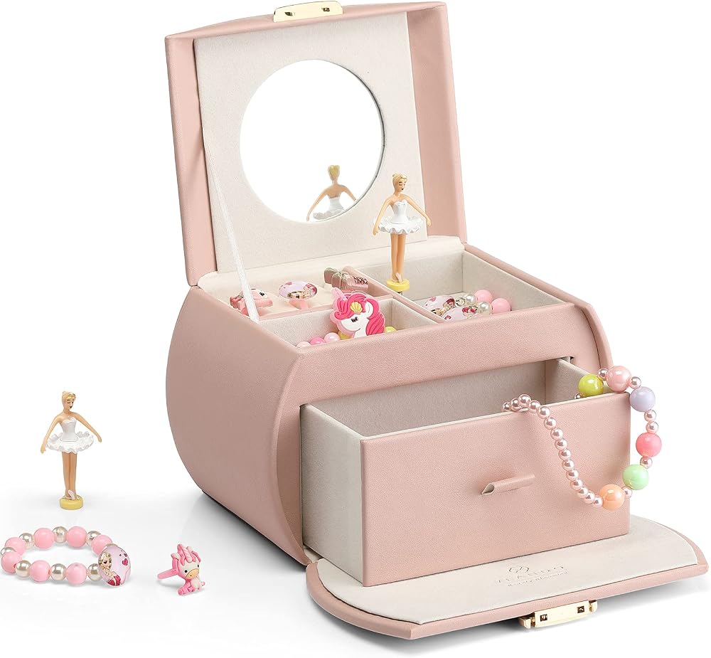 Vlando Girls Jewellery Box with Drawer Pink Music Box Ballerina Gift