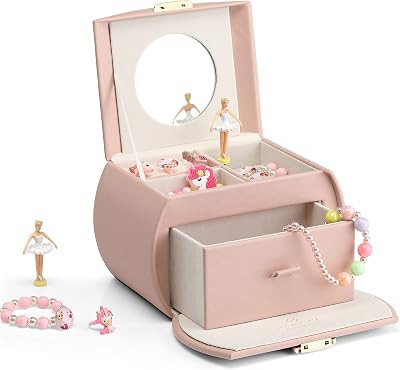 Vlando Girls Jewellery Box with Drawer Pink Music Box Ballerina Gift