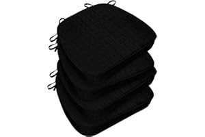 HOMELYSIAN Kitchen Chair Cushions Set of 4, Indoor Chair Cushions for Dining Chairs, Memory Foam Dining Chair Cushions with Ties，Waterproof Chair Pads Black, 17x16x2.5 Inch