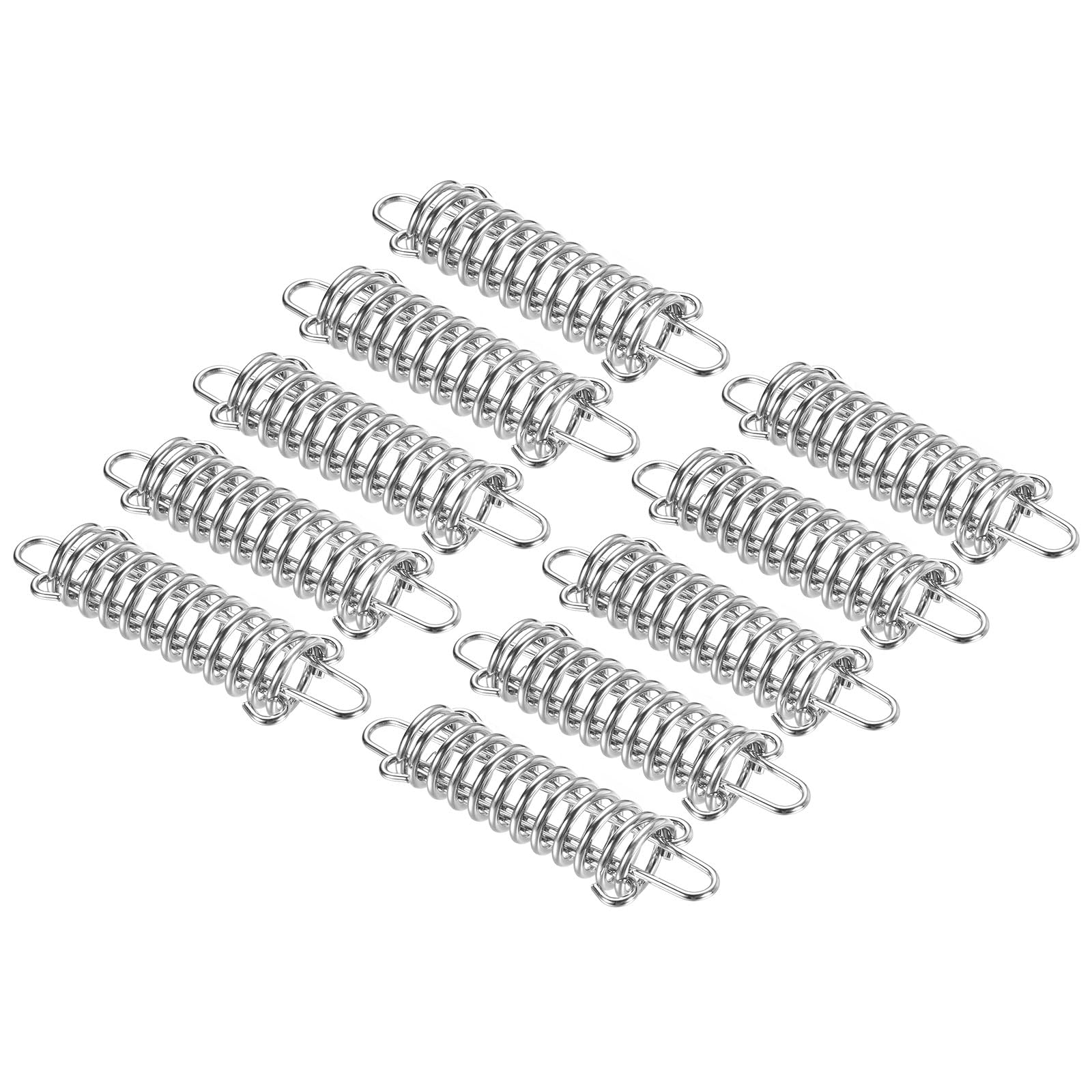 M METERXITY 10 Pack Tent Spring Buckle - Windproof Stainless Steel Rope Tensioner Awning Spring Hook, Apply to Camping Hiking (120x37mm, Silver Tone)