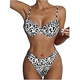 SweatyRocks Women's Leopard Print Push Up Bikini Set Smocked High Cut Bathing Suit 2 Piece Swimsuit