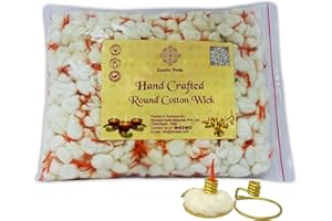 Exotic Veda Organic Round Cotton Oil Lamp Wicks Natural Non-Toxic Biodegradable Handspun Wicks for Oil Lamp Eco-Friendly Cotton Batti for Diya Spiritual Use with Two Brass Wick Holder(Pack of 250)