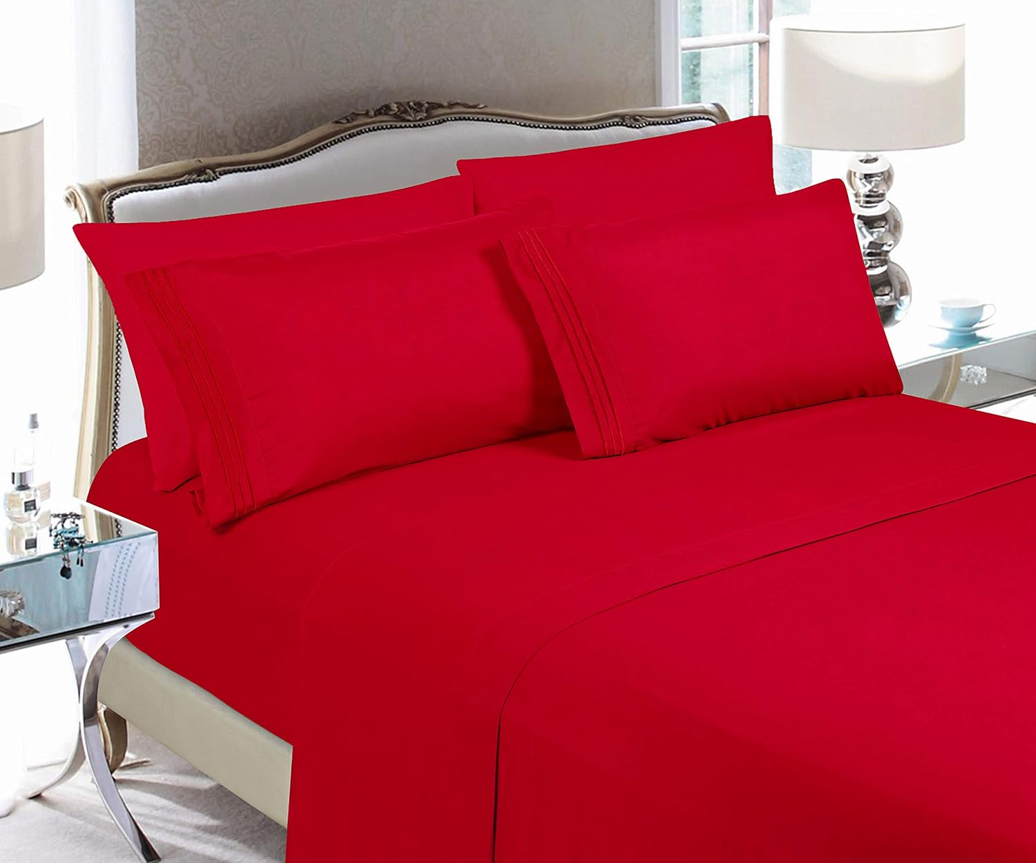 Elegant Comfort 822RRW-Full-Red 4-Piece Sheet Set-Luxury Bedding 1500 Thread Count Egyptian Quality Wrinkle and Fade Resistant Hypoallergenic Cool & Breathable, Easy Elastic Fitted Full Red: Home & Kitchen