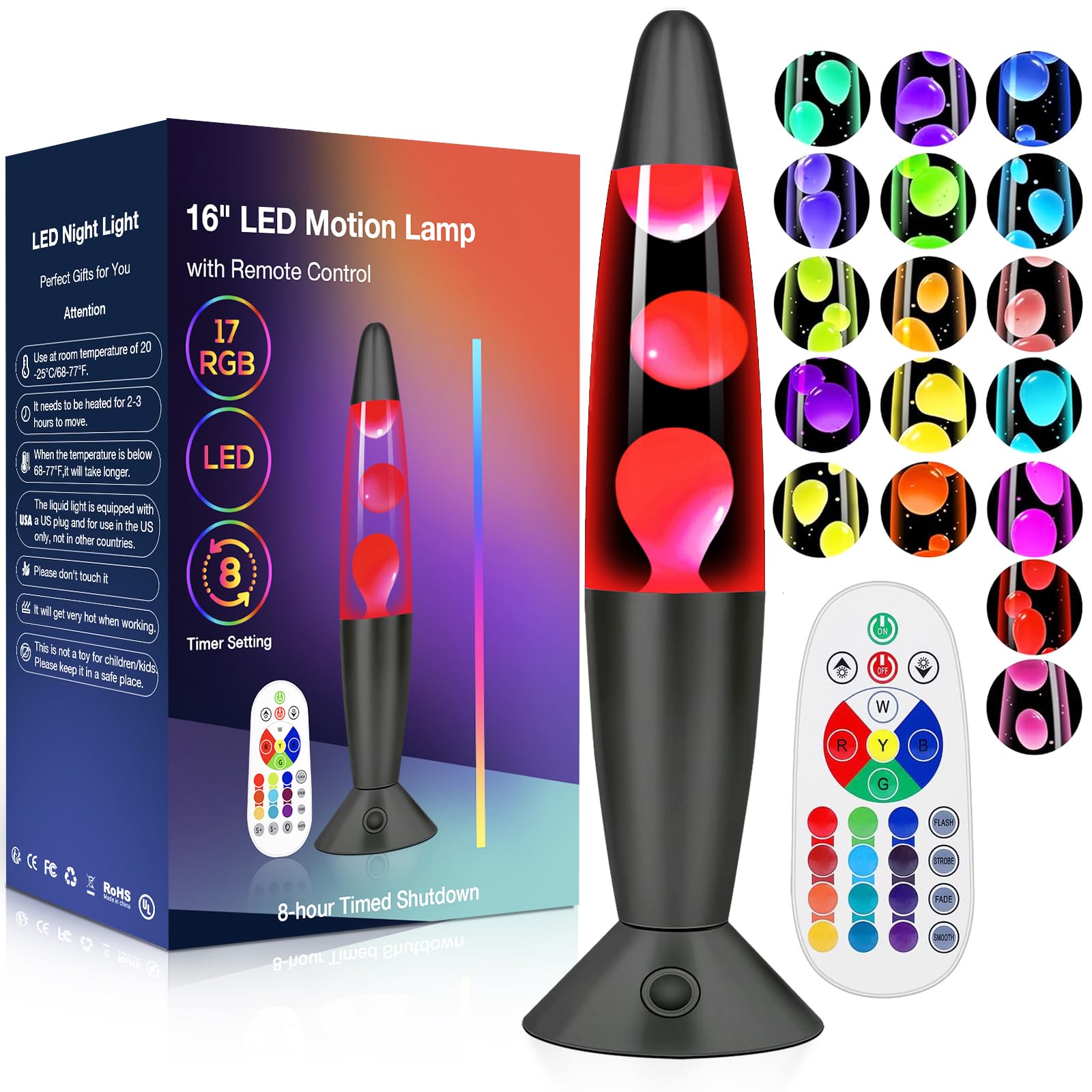 Photo 1 of 17 Colors LED Liquid Motion Lamps with Remote: 16 Inch Color Changing Lamp Black Night Light for Kids Adults, Relaxing Table lamp Nightlight for Bedroom Office Decor Christmas Thanksgiving Day Gifts