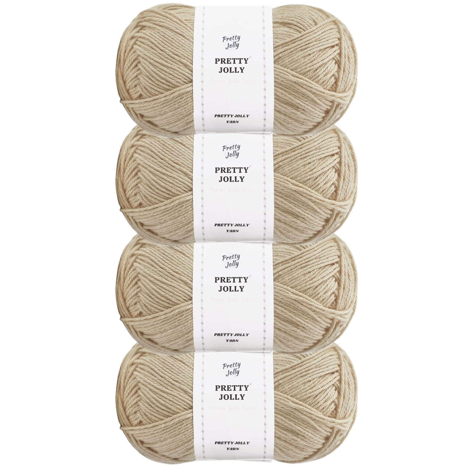 Pretty Jolly 4 Skeins Soft Baby Yarn, 100% Cotton, Crochet & Knitting, 4 Ply, Fingering Weight, Blanket Yarn for DIY Craft Total Length 4×160m/4×50g (Beige) — image 1