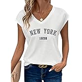 Women Graphic Tees Shirt Print V Neck Cap Sleeve Casual T Summer Tops