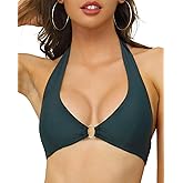 MISMI Women's O Ring Swimsuit V Neck Triangle Halter Back Tie Bikini Bikini Top