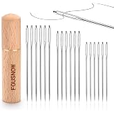 18 PCS Steel Sewing Needles, Embroidery Large Eye Needles for Hand Sewing | 3 Sizes Sharp Hand Sewing Needle and Supplies with Solid Wood Needle Case for Repair Home Crafts