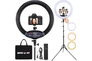 EOTO LIGHT 19 inch LED Ring Light with Tripod Stand, Selfie Ring Light with Touch Panel for Makeup Studio Portrait YouTube Vlog Video Shooting with Carrying Bag and Remote Controller, CRI>97