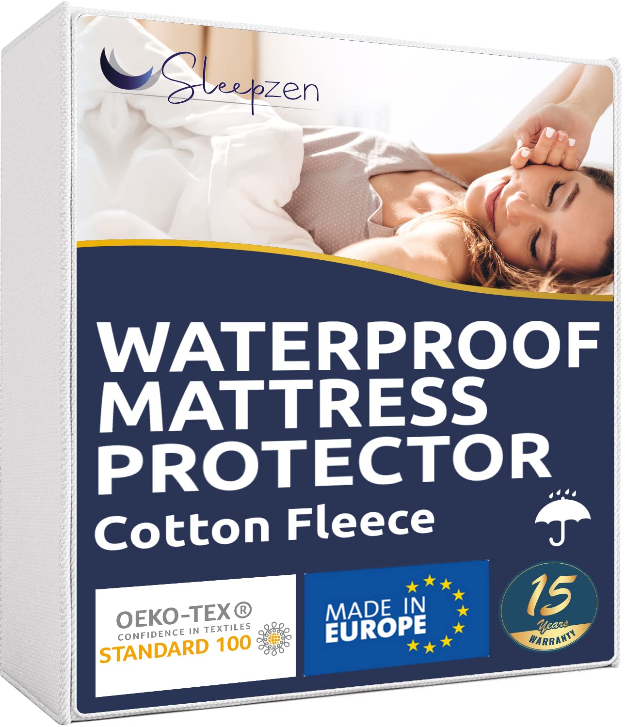 Waterproof Mattress Protector 140x200 cm - UE Double - 100% Cotton Flannelette, Fitted sheet, Bi-Ome Treatment, Anti-dust mite, Antibacterial, Anti-mold, Hypoallergenic - 15 Year Warranty