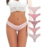 Morvia 5pcs Women Sexy Coquette Contrast Lace Trims Heart Floral Print Thongs Cute Valentine's Day Comfy Intimates Panties