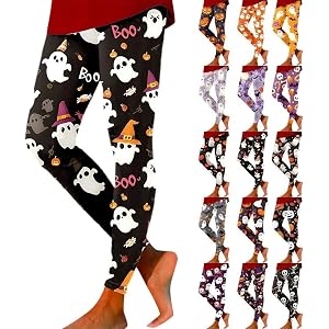 Halloween Leggings for Women Pumpkin Skeleton Witch Ghost Printed Tights High Waisted Soft Stretchy Yoga Pants