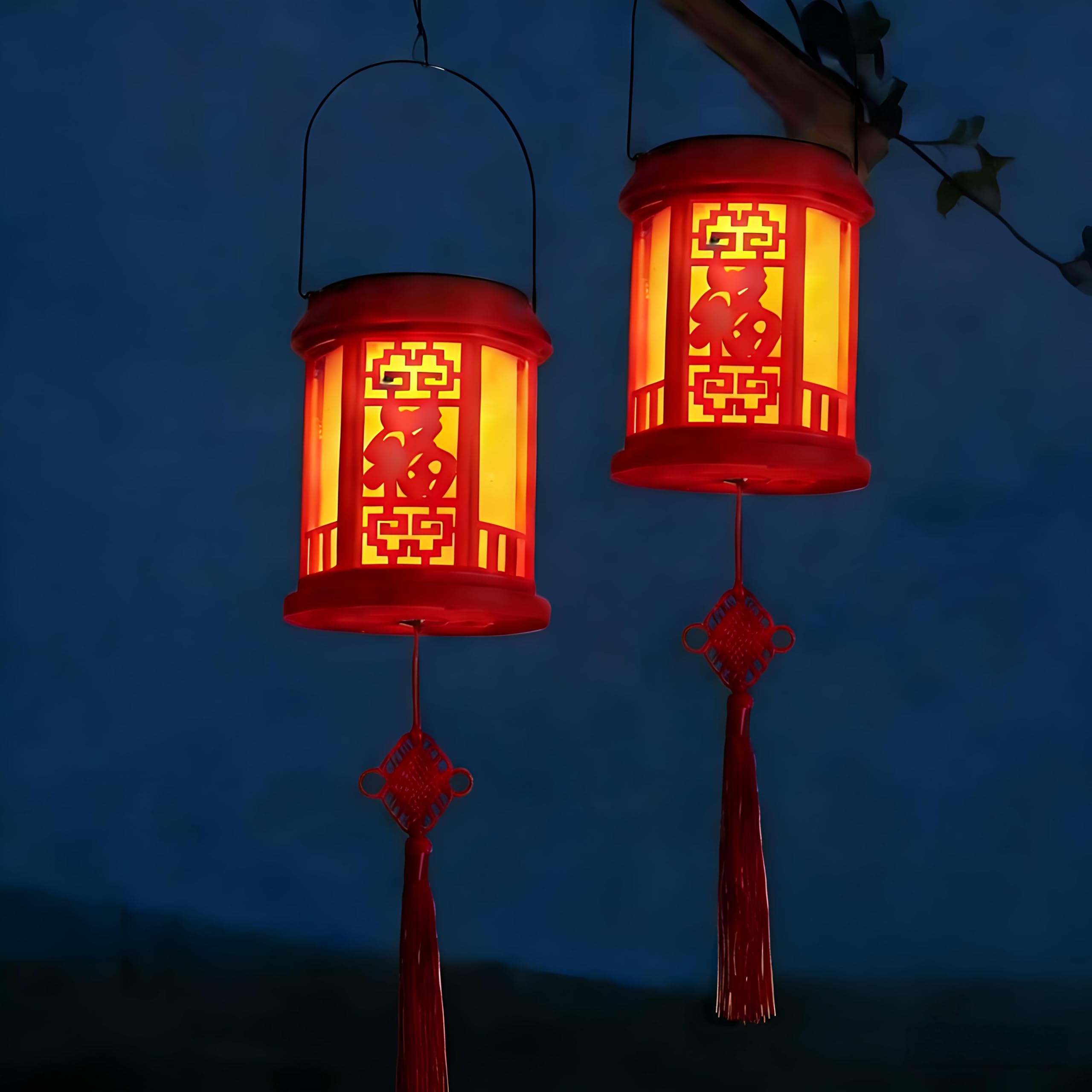 Photo 1 of 2 Pack Solar Chinese Fortune Lanterns with LED Lights - Red Outdoor Hanging Decor for Garden, Patio, Yard, Lawn & Tabletop, Festive Decoration for New Year, Spring Festival, Wedding, Party