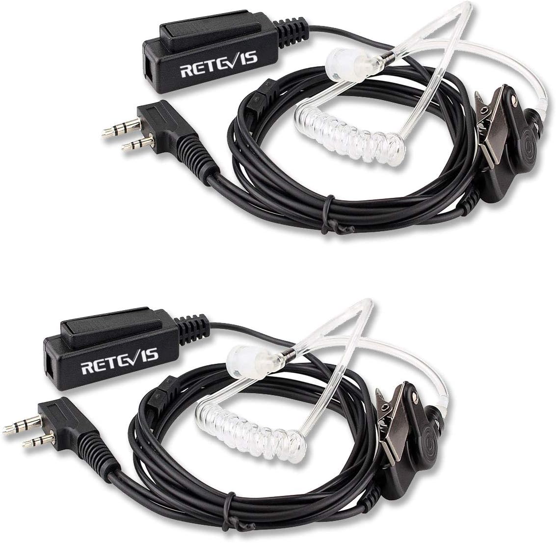 Retevis 2 Pin Walkie Talkie Earpiece with Mic, Covert Acoustic Tube Headset, Radio Earpiece
