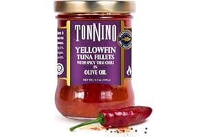 Tonnino Tuna Fillets Low Calorie and Gluten Free Yellowfin Jarred Premium Tuna in Olive Oil 6.3 oz Spicy Thai Chilli (Pack of 6)