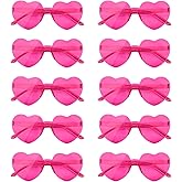 NACHLYNN 10 Pairs Heart Sunglasses Women Rimless Heart Shaped Sunglasses Candy Color Glasses for Costumes Cosplay (Rose Red)