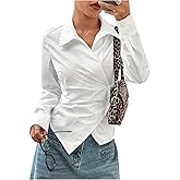 SOLY HUX Women's Wrap Button Down Blouse Long Sleeve Shirts Asymmetrical Going Out Tops Office Outfits