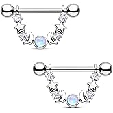 CM Crareesi Mania Opal Nipple Rings 316L Stainless Steel Nipple Shield Ring for Women 14G Moon Phase Nipple Piercing Jewelry