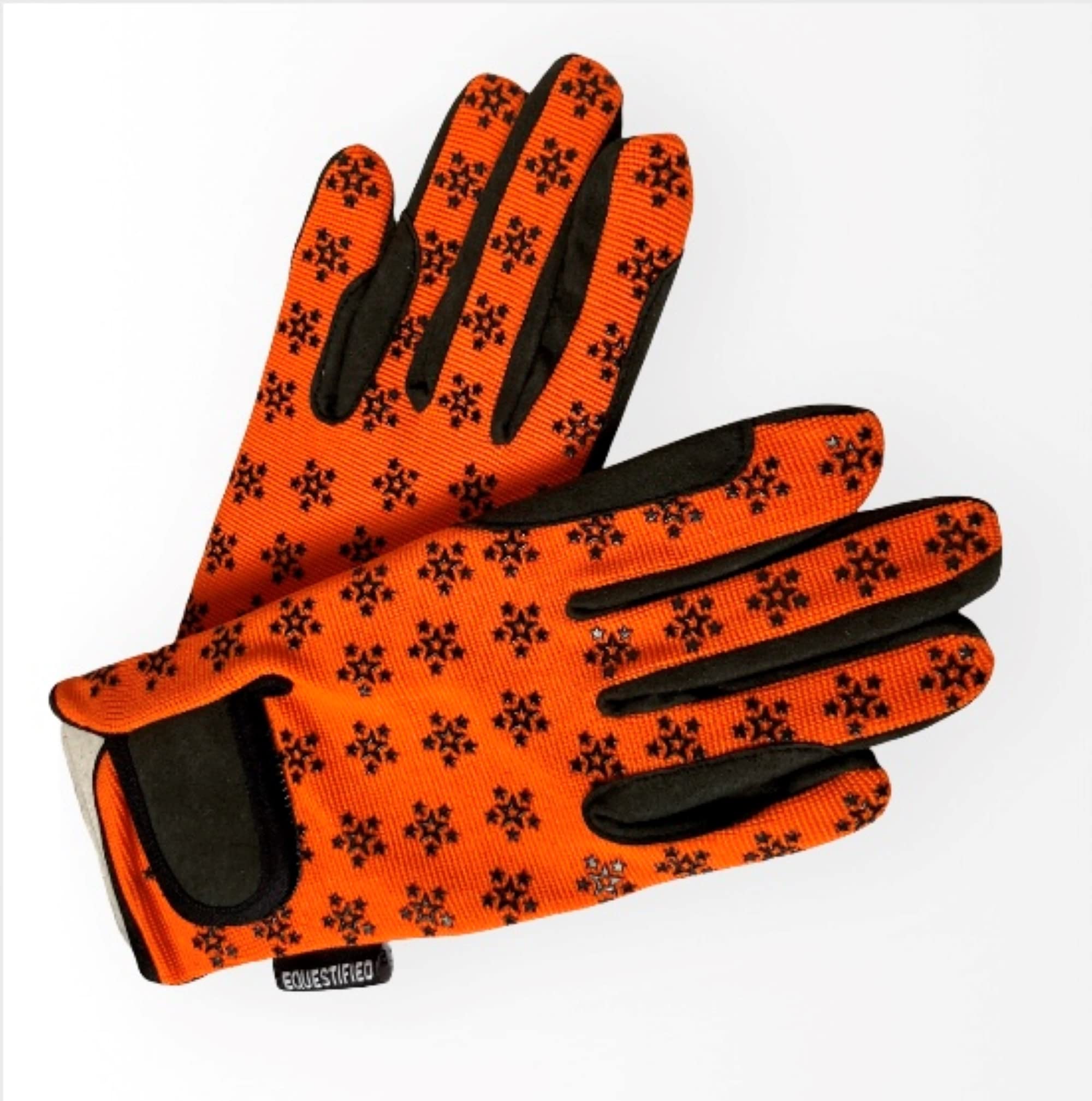 Equestified Youth Equestrian Gloves with STAR Design for Girls & Boys Children Gloves All Weather Outdoor Sports Gloves Horse Riding (8-10 Years, Orange)