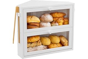 WOWLIVE Corner Bread Box for Kitchen Countertop, Large Double Layer Bread Storage Container for Homemade Bread, Black Bread H