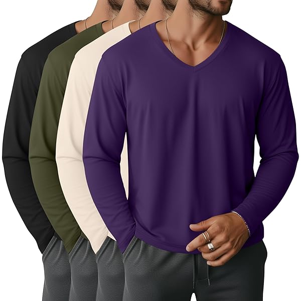 Ficerd 3 Pack Big and Tall Shirts for Men V Neck Cotton Long