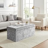 Home Republic Large Faux Leather Ottoman Storage Box Crushed Velvet Silver Grey view 2