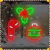 hhuohuona Christmas Neon Sign 3-Piece Dimmable Lighted Holly Berry Christmas Ball Candy Cane Led Sign Xmas Window Lights Holiday Party Light Up Signs for Wall Decor