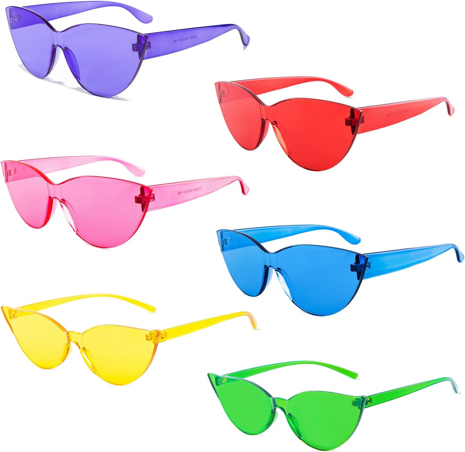 Colorful One Piece Rimless Transparent Cat Eye Sunglasses for Women Tinted Candy Colored Glasses …