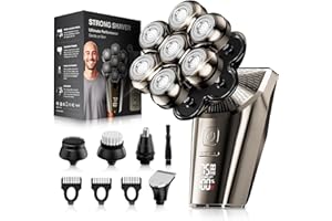 Head Shavers for Bald Men, SHPAVVER 9 in 1 Head Shaving Kit, IPX7 Waterproof Rotary Shaver, Wet/Dry Use, Rechargeable, Electric Shavers Black Gold, Ideal Gift