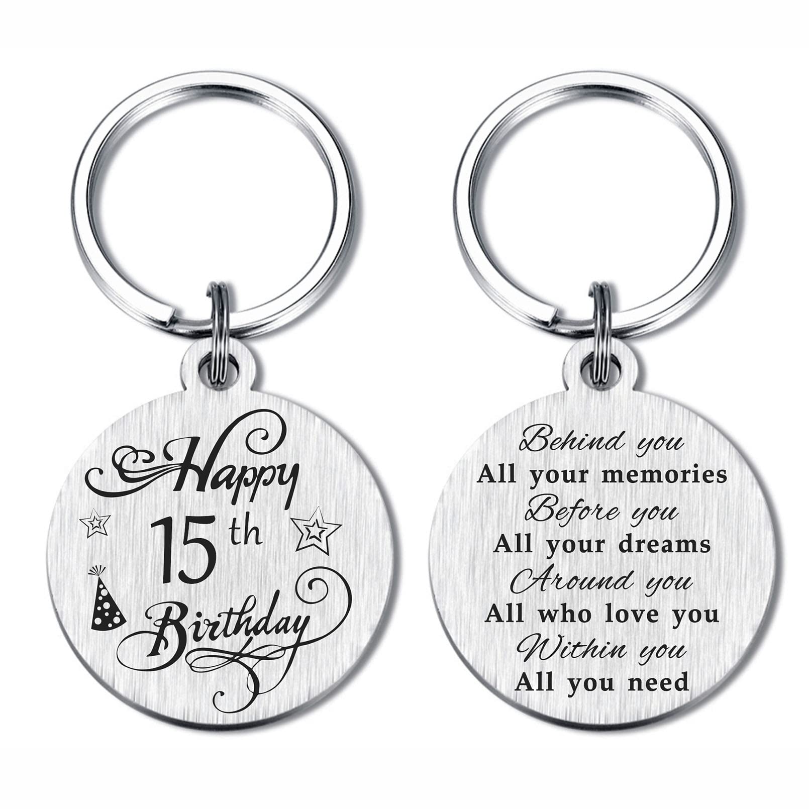 FALOGI 15th Birthday Keychain, Happy 15 Year Old Birthday Gifts for Boys Girls Teen